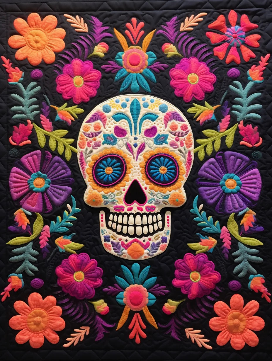 Cheerful Sugar Skull Quilted Blanket NCU0PD558