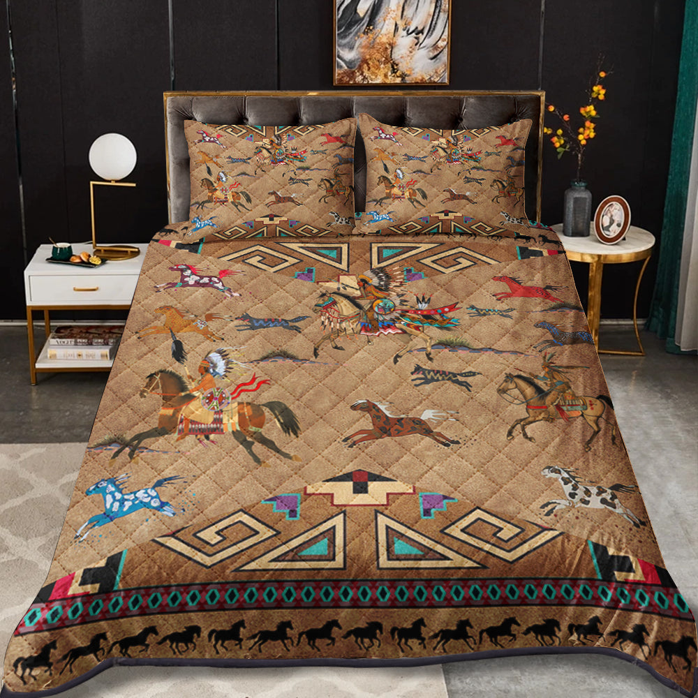 Native American Inspired Horses Quilt Bed Set TL030607QS