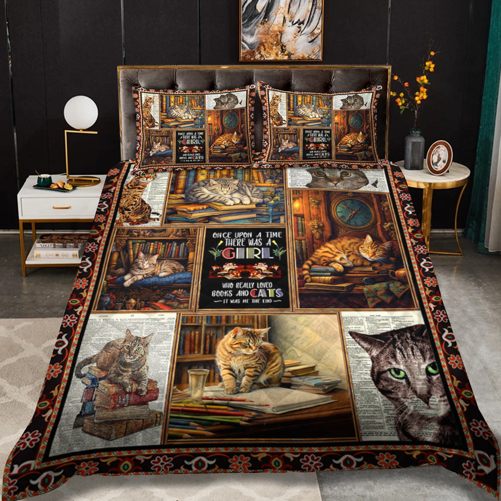 Book And Cat Quilt Bed Set HM1809001