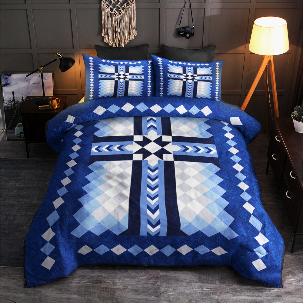 Christian Cross Blue Bedding Sets HN010602MB
