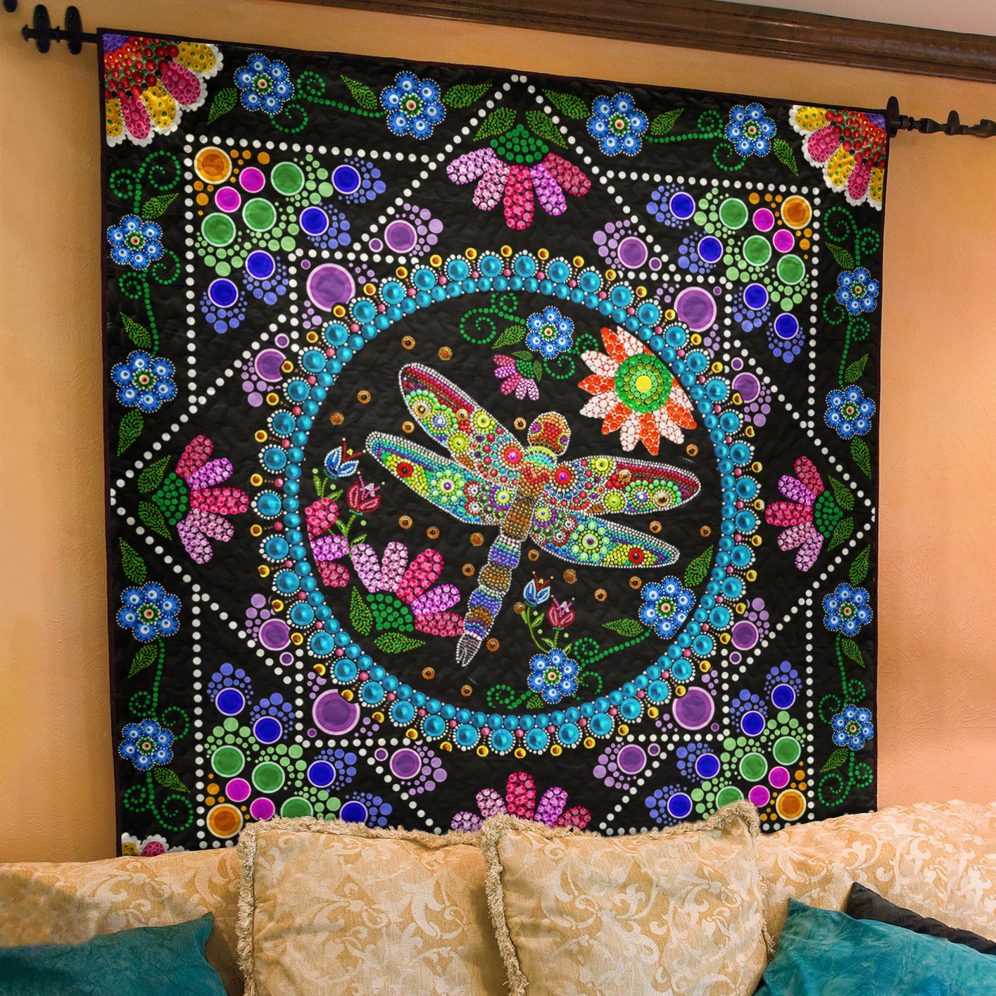 Dragonfly Mandala Hippie Art Quilt TL010702Y