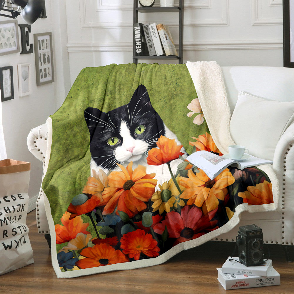 Flower Cat Sherpa Fleece Blanket ND121007