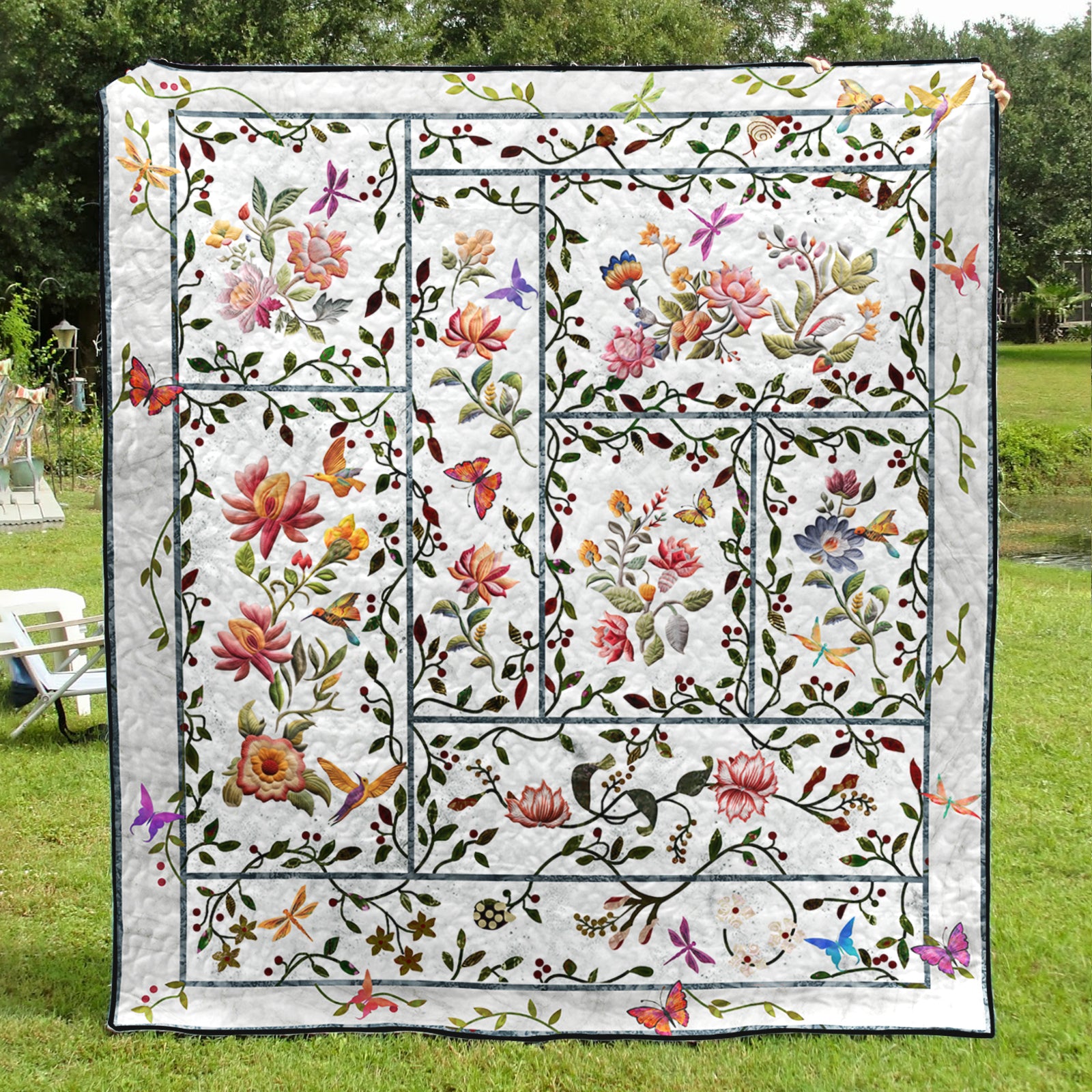 Flower Garden With Butterfly And Dragonfly CLA0710403Q Art Quilt