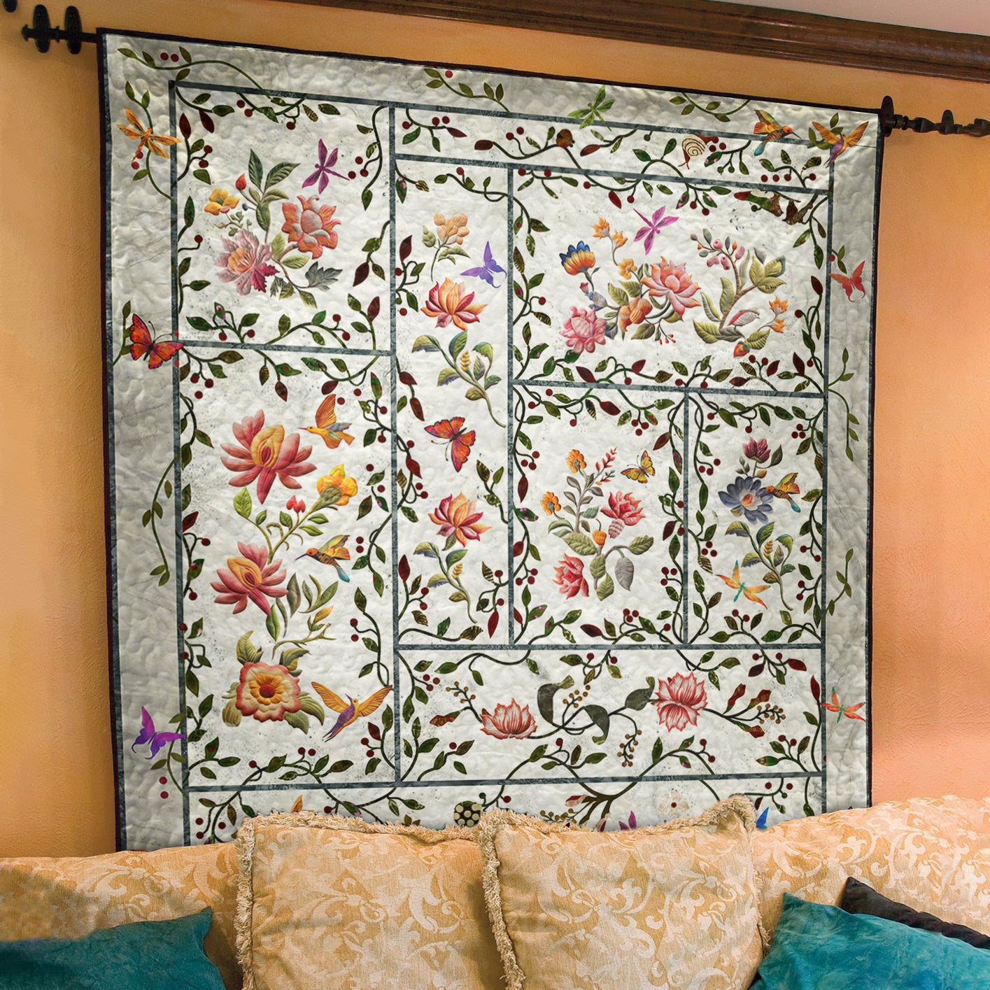 Flower Garden With Butterfly And Dragonfly CLA0710403Q Art Quilt