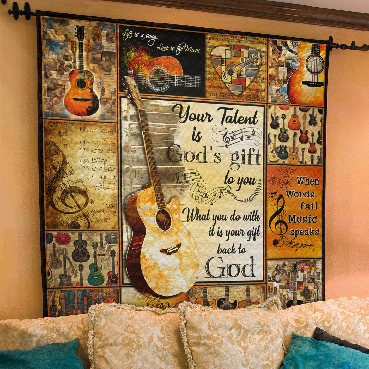 Guitar God Gift HM291001D Art Quilt