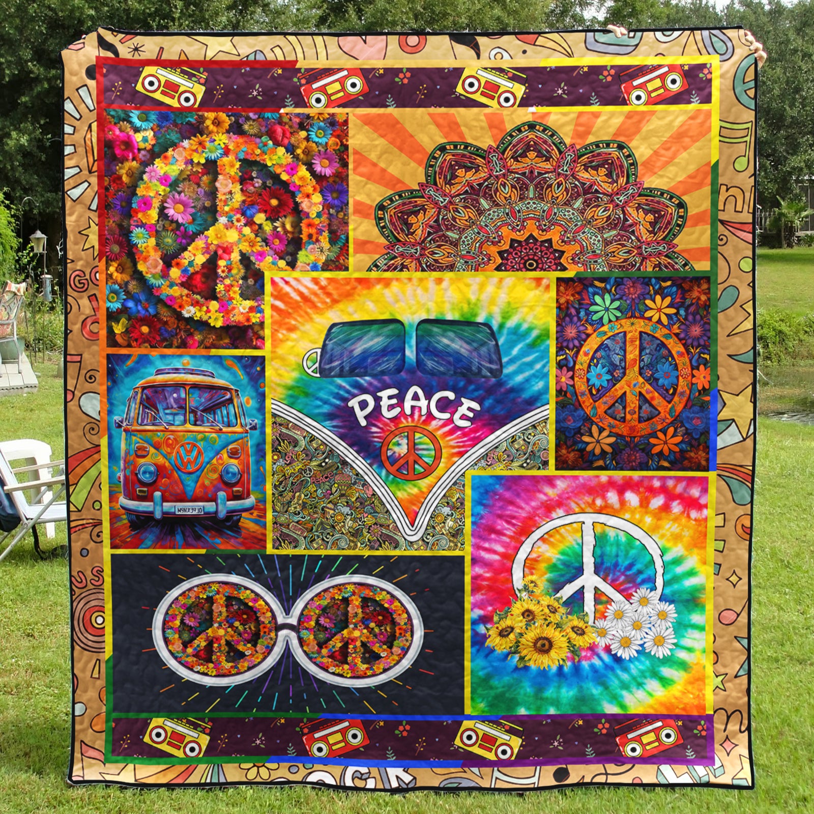 Hippie Flower Art Quilt HN240602M