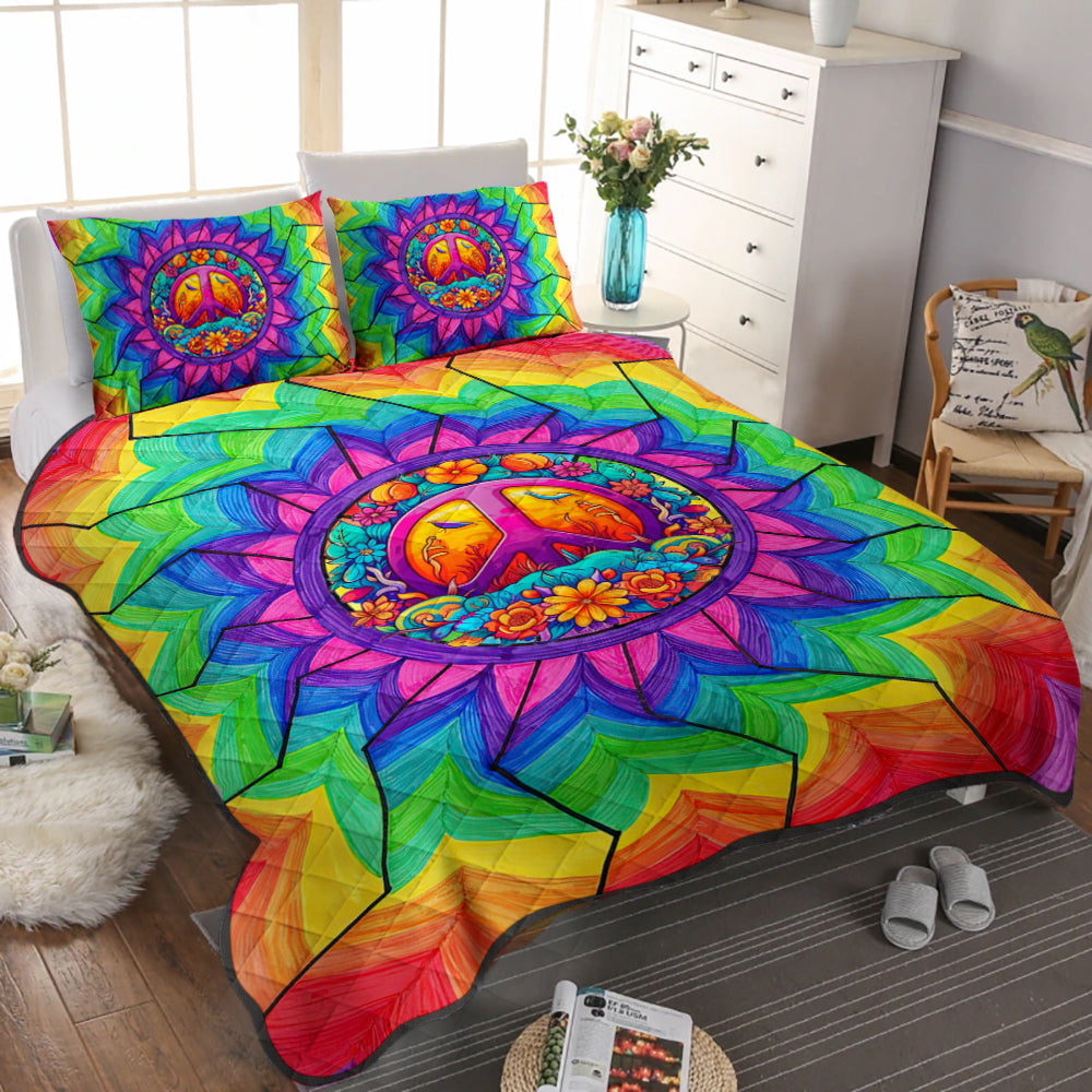 Hippie Peace Mandala Quilt Bed Set ND240905