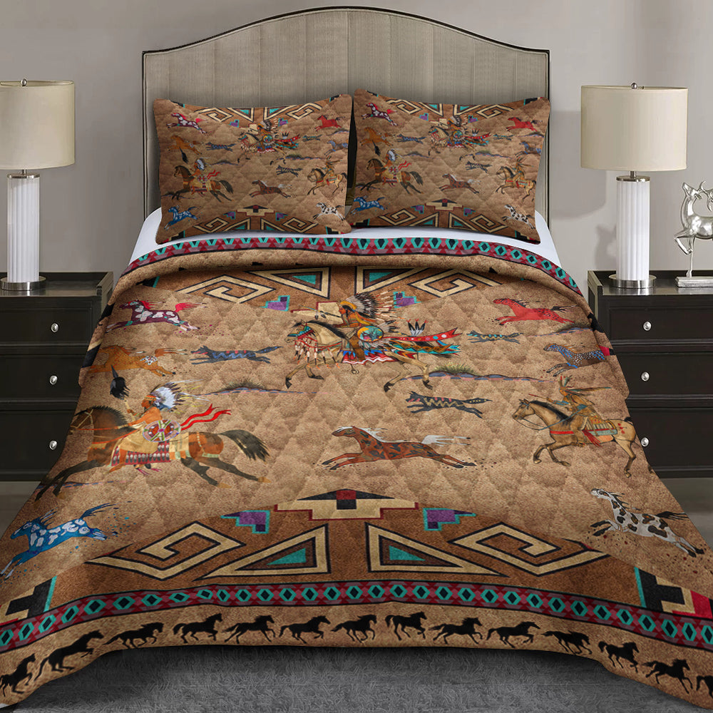Native American Inspired Horses Quilt Bed Set TL030607QS
