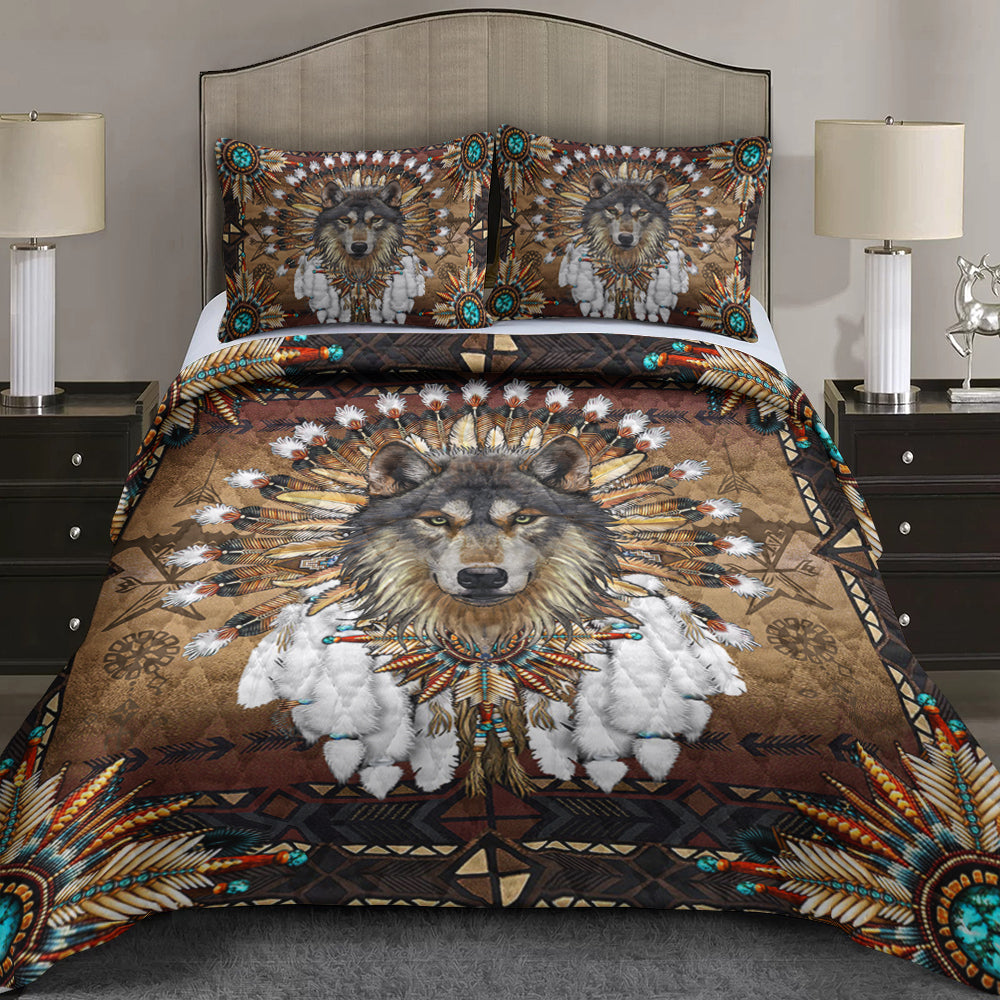 Native American Inspired Wolf Spirit Quilt Bed Set CLH1609008