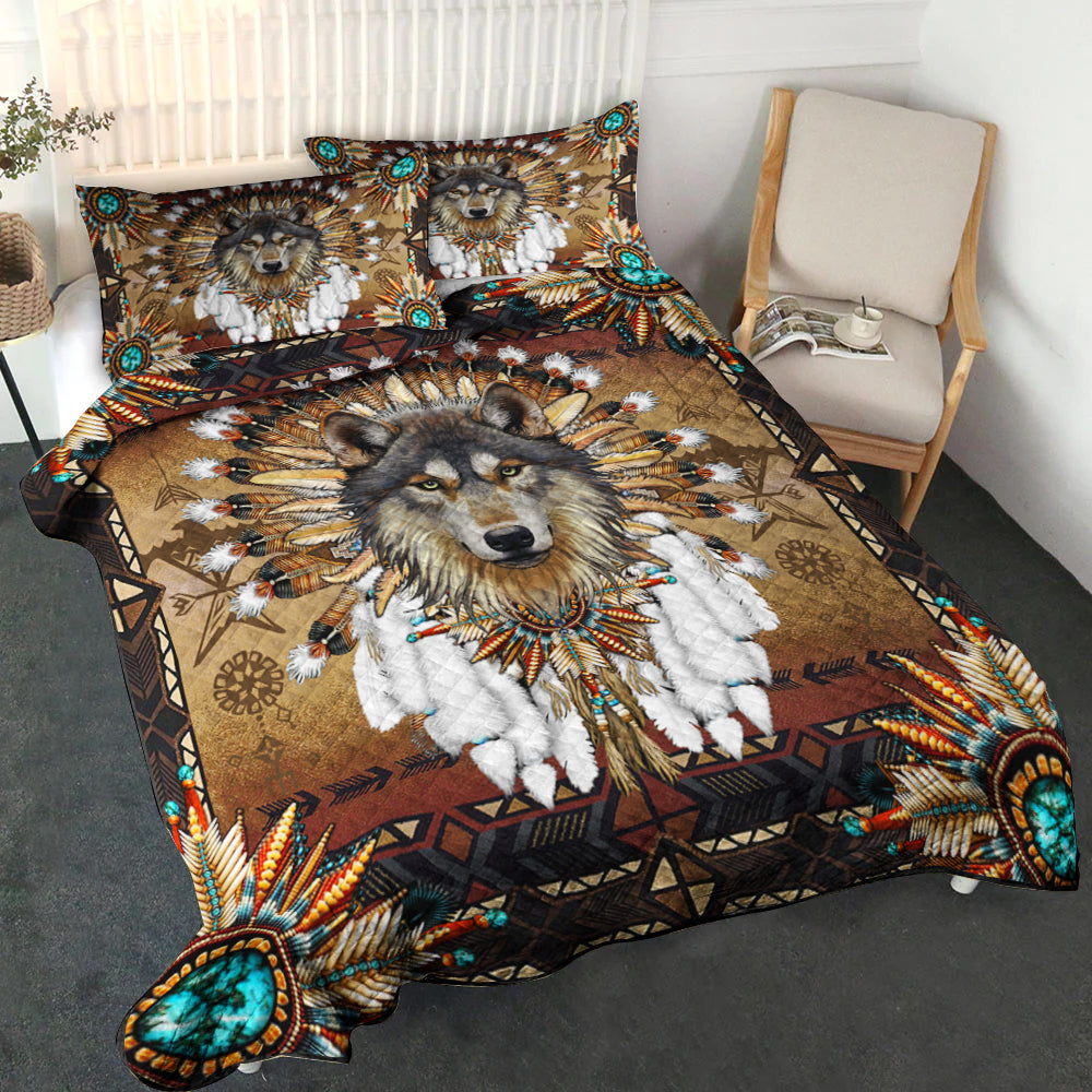 Native American Inspired Wolf Spirit Quilt Bed Set CLH1609008