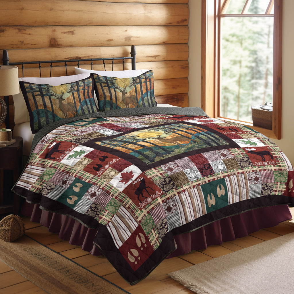 Patchwork Deer Moose CLM2210177B Quilt Bed Set