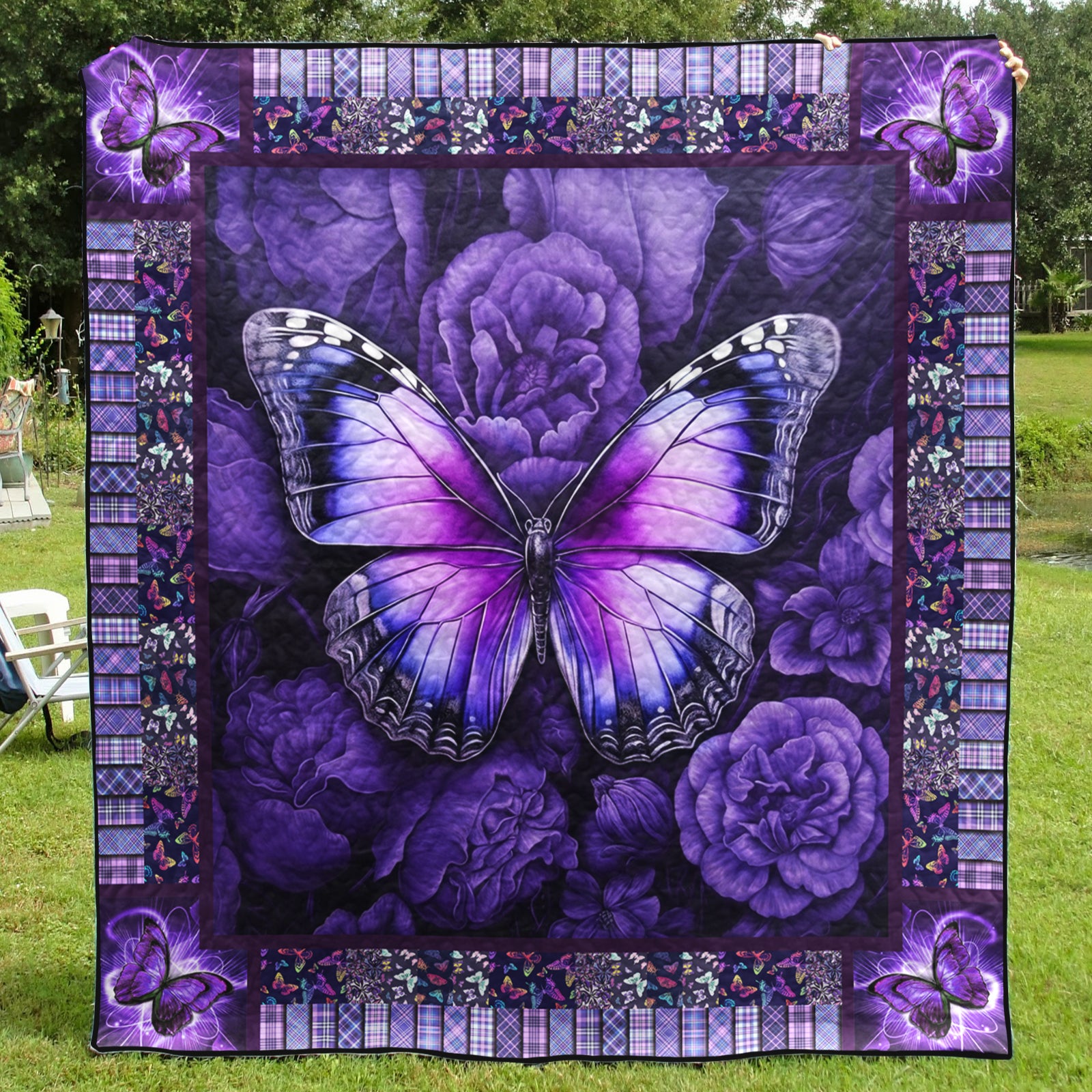 Purple Butterfly Flower CLA0710605Q Art Quilt
