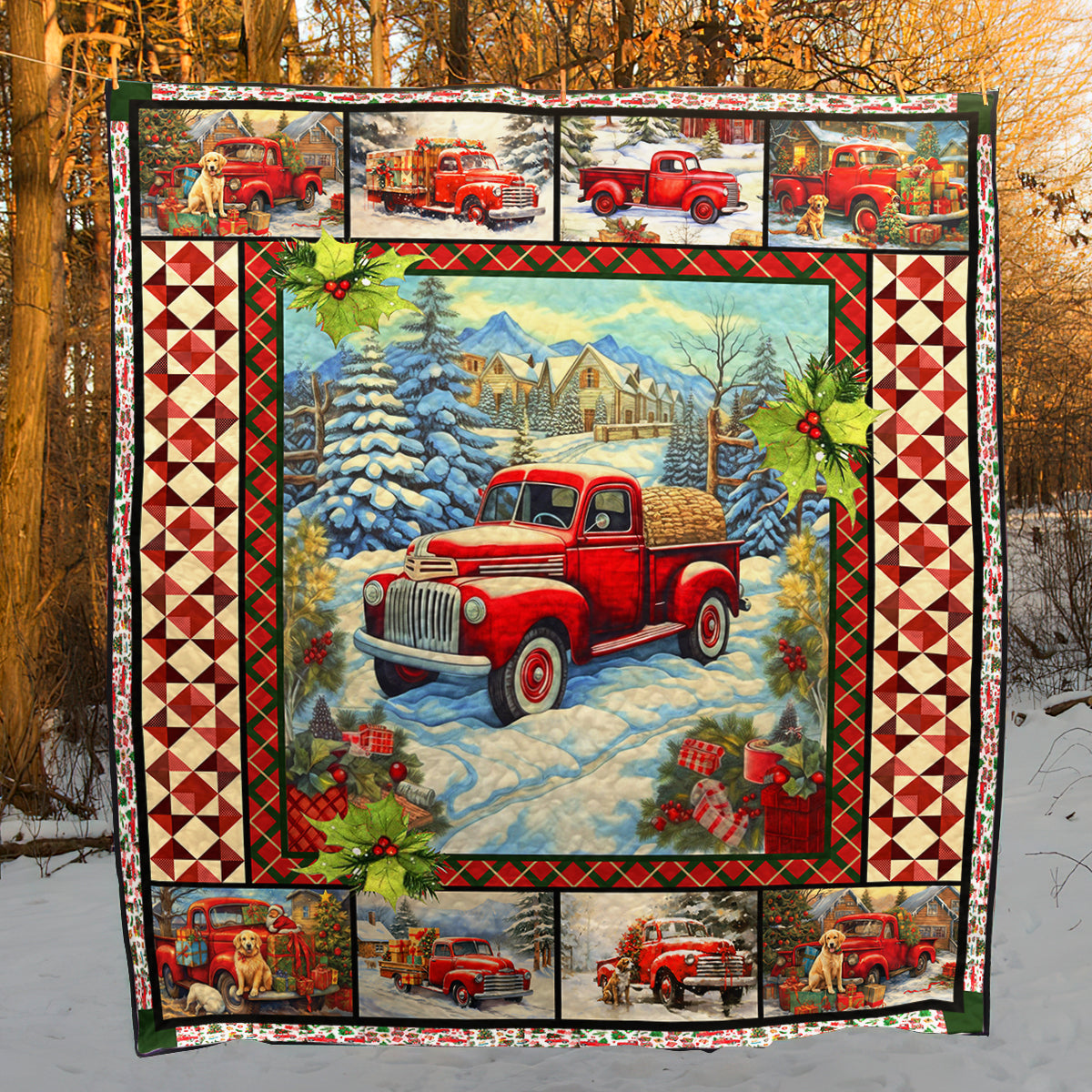 Red Truck Christmas Art Quilt HN211004T