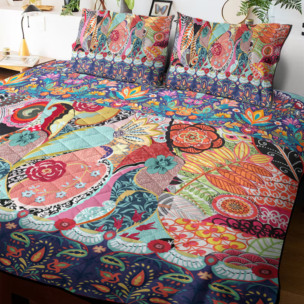 Red Turquoise Floral Jules CLA0111366B Quilt Bed Set