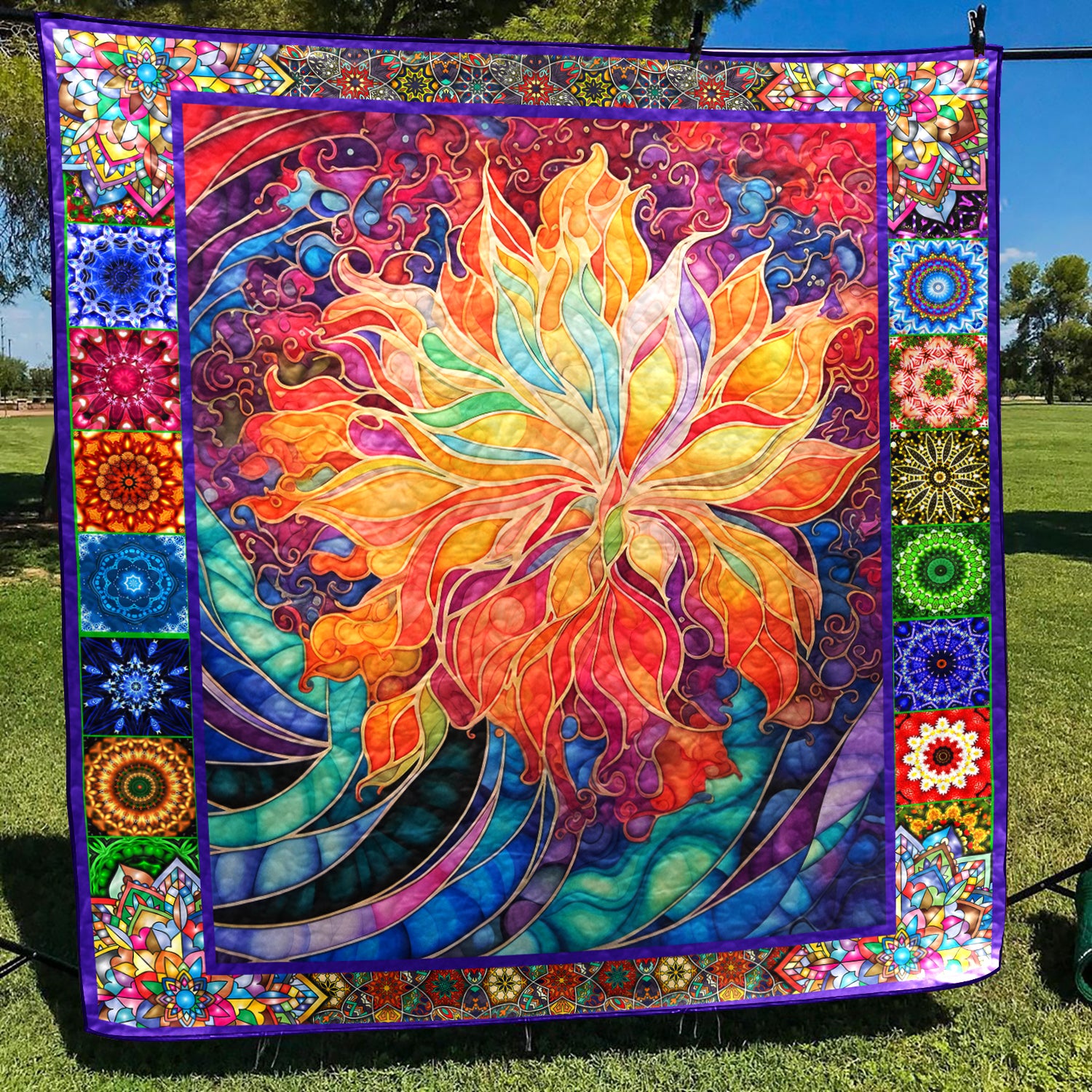Trippy Flower Hippie Art Quilt TL210602Y