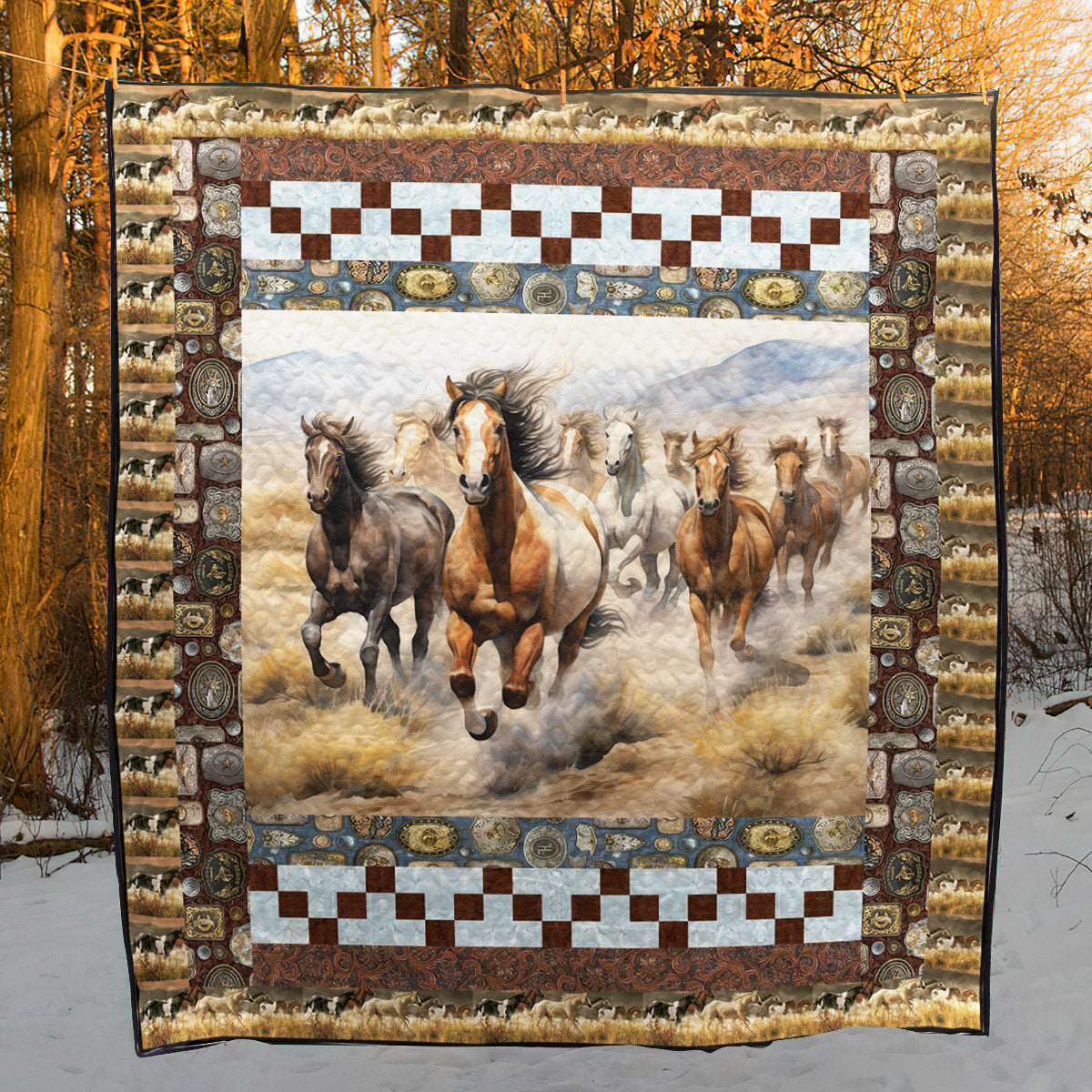 Vintage Horses CLD150694 Art Quilt