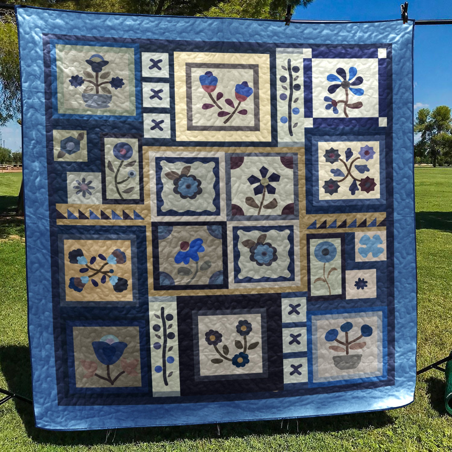 Blue Flower CLA2110049Q Art Quilt