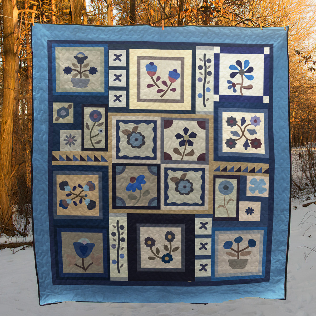 Blue Flower CLA2110049Q Art Quilt