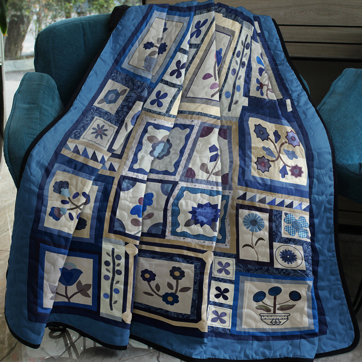 Blue Flower CLA2110049Q Art Quilt