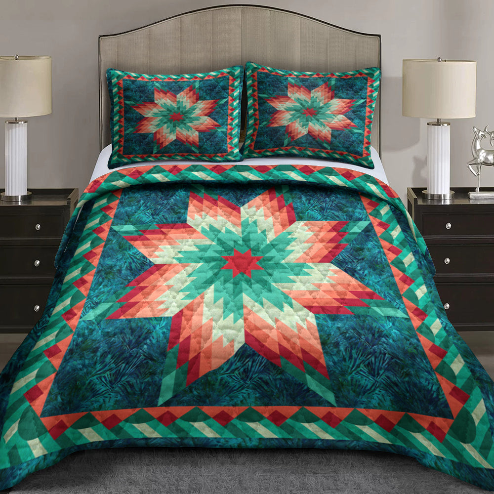 Native American Inspired Star Green Quilt Bed Set HN310504MBS