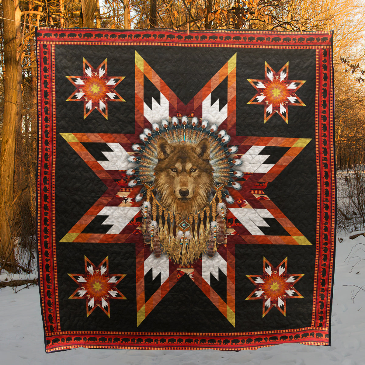 Native American Inspired Wolf Art Quilt HN080402D