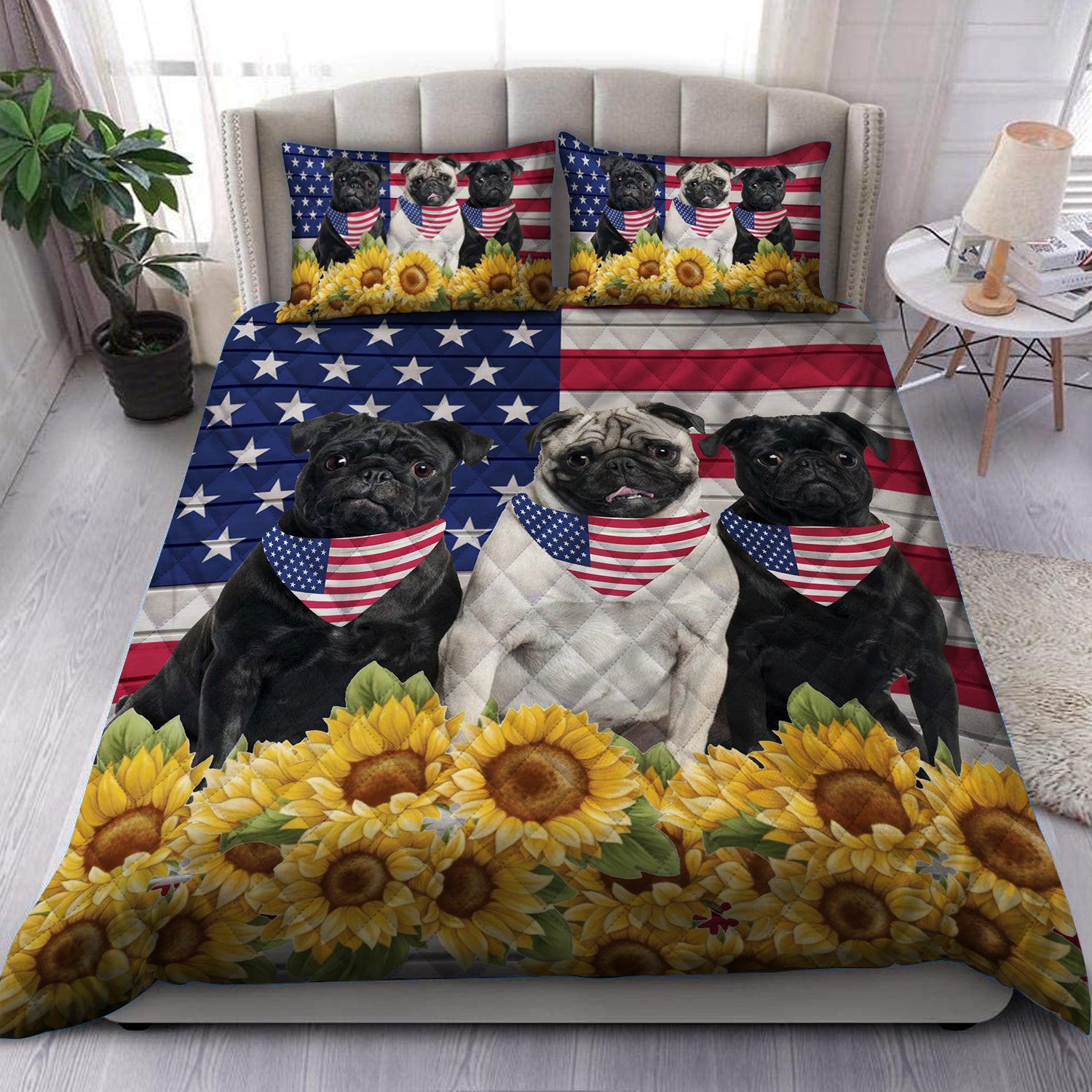 Sunflower Pugs Quilt Bed Set HM290908D