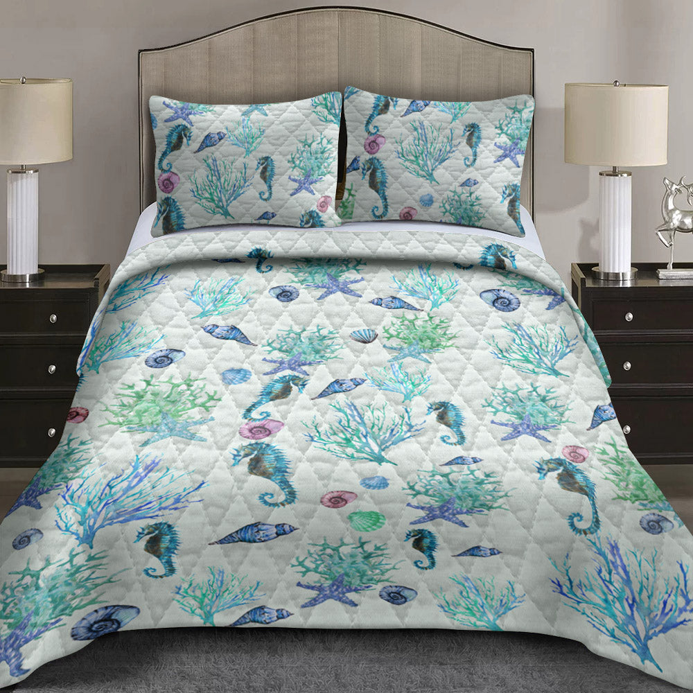 Seahorse Starfish Coral CLA0410236B Quilt Bed Set