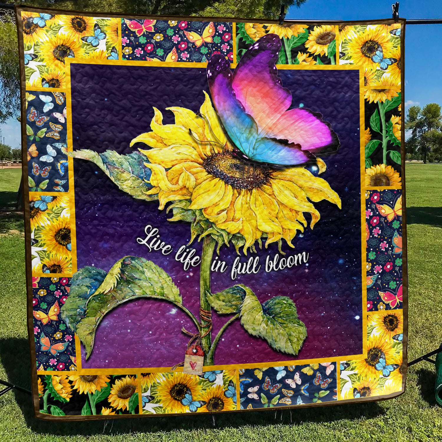 Sunflower Butterfly Hippie Art Quilt TL040705Y