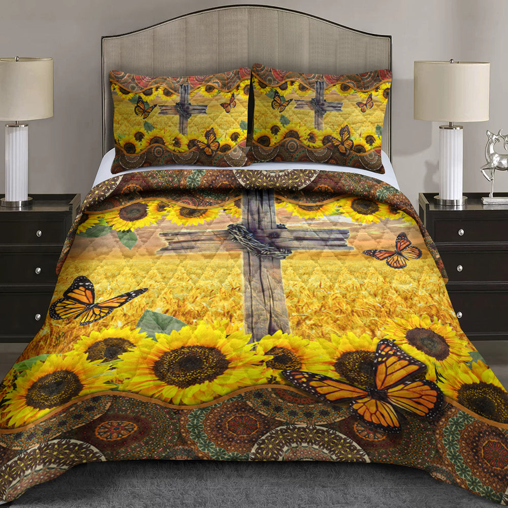 Sunflower Christian Cross Quilt Bed Set TL030607QS