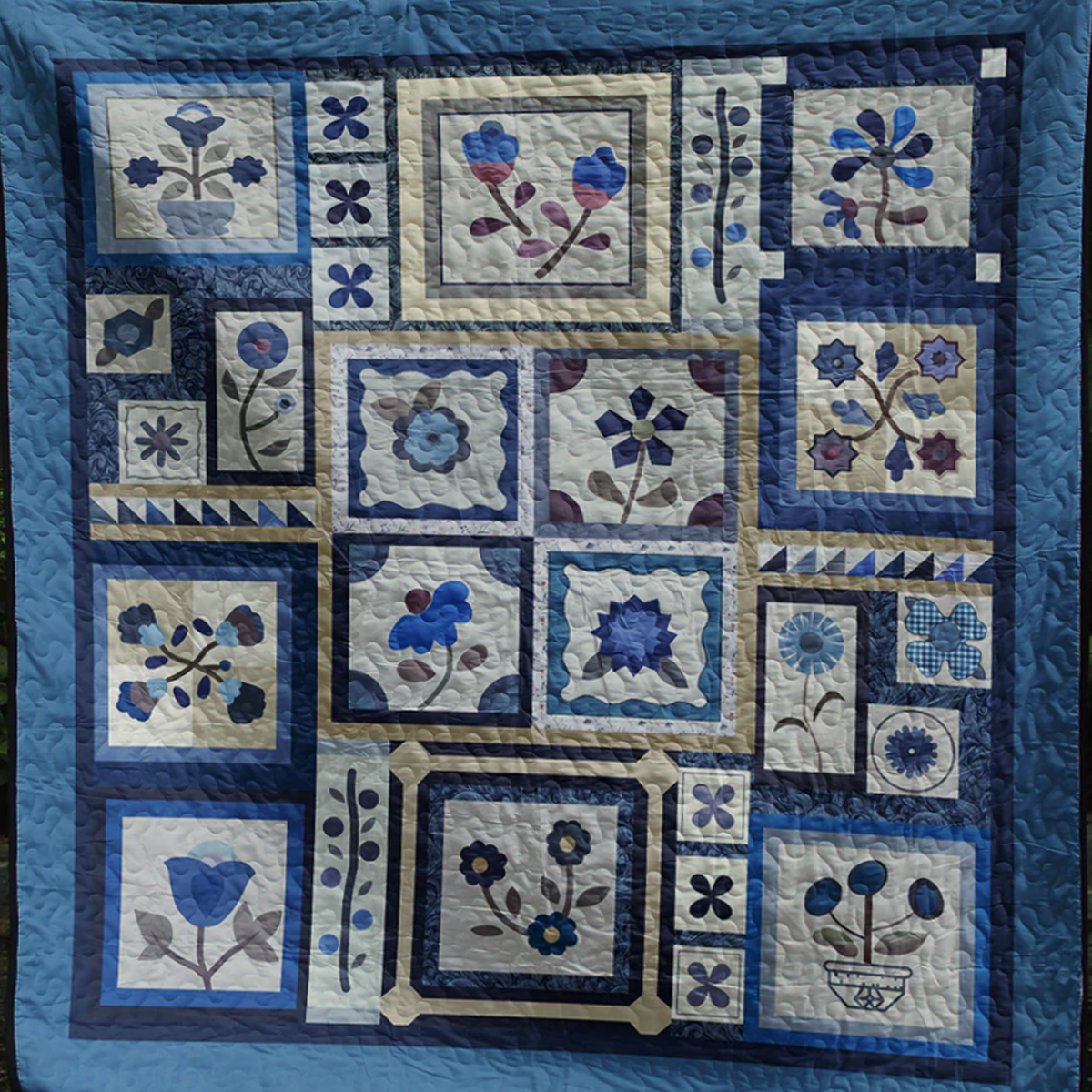 Blue Flower CLA2110049Q Art Quilt