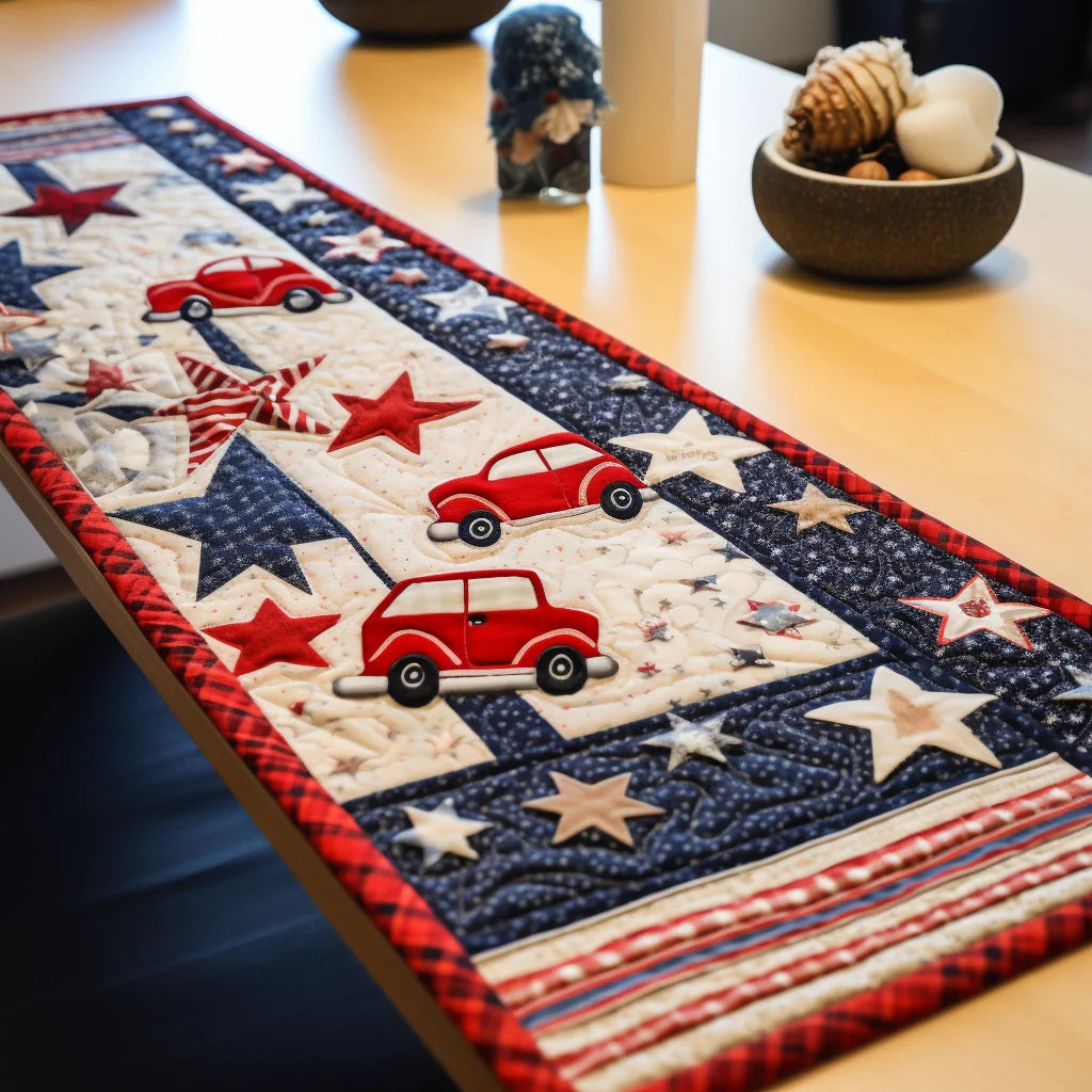 Patriotic Car TAI280224056 Quilted Table Runner