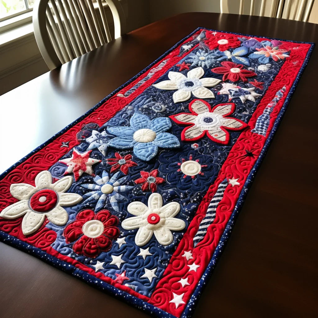 Patriotic Flower TAI280224059 Quilted Table Runner