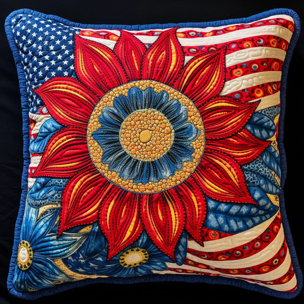 Patriotic Sunflower TAI060324232 Quilted Pillow Case