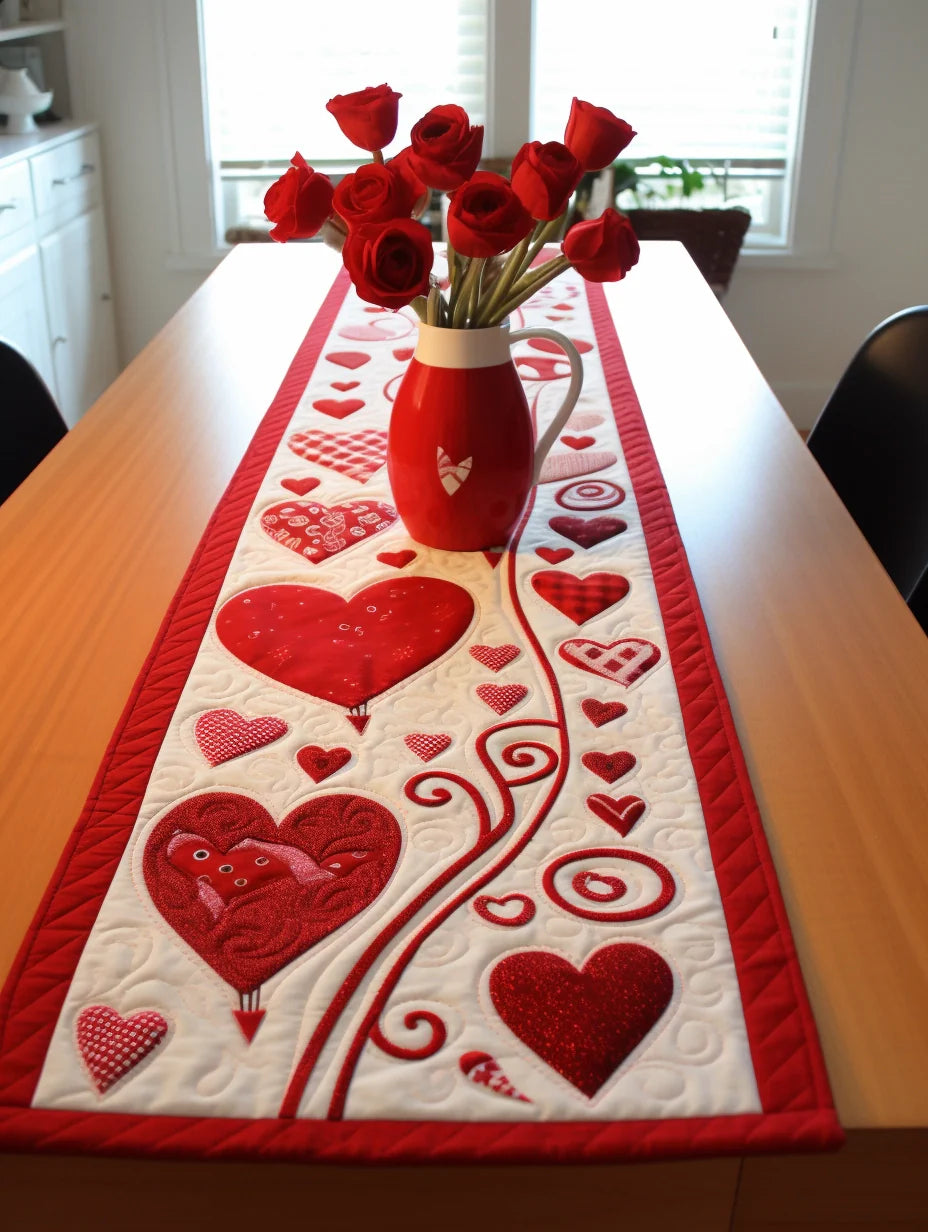 Heart TAI260224423 Quilted Table Runner