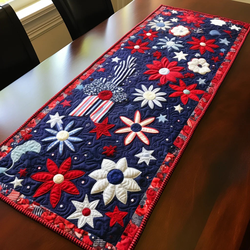 Patriotic Flower TAI280224043 Quilted Table Runner