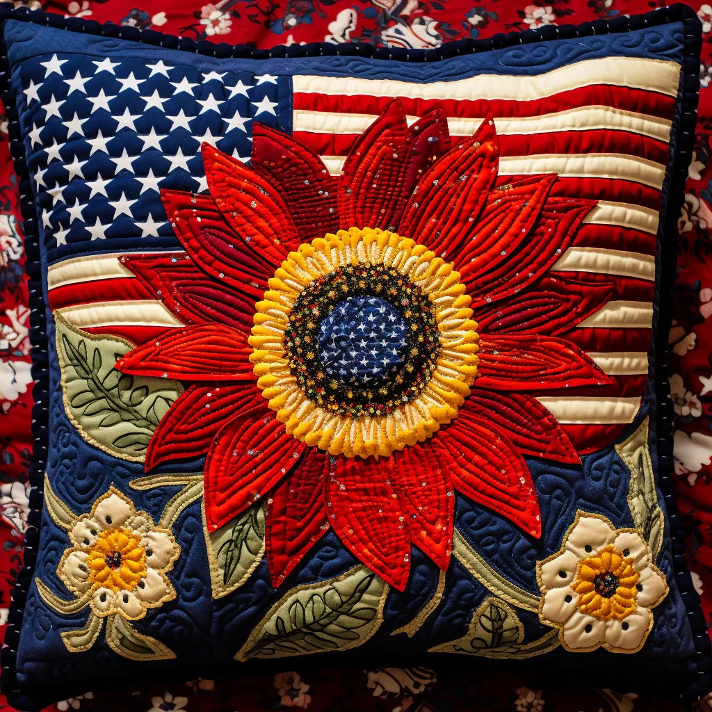 Patriotic Sunflower TAI060324227 Quilted Pillow Case
