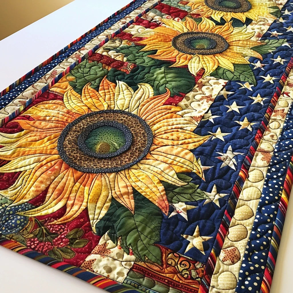 Patriotic Sunflower TAI080324068 Quilted Table Runner