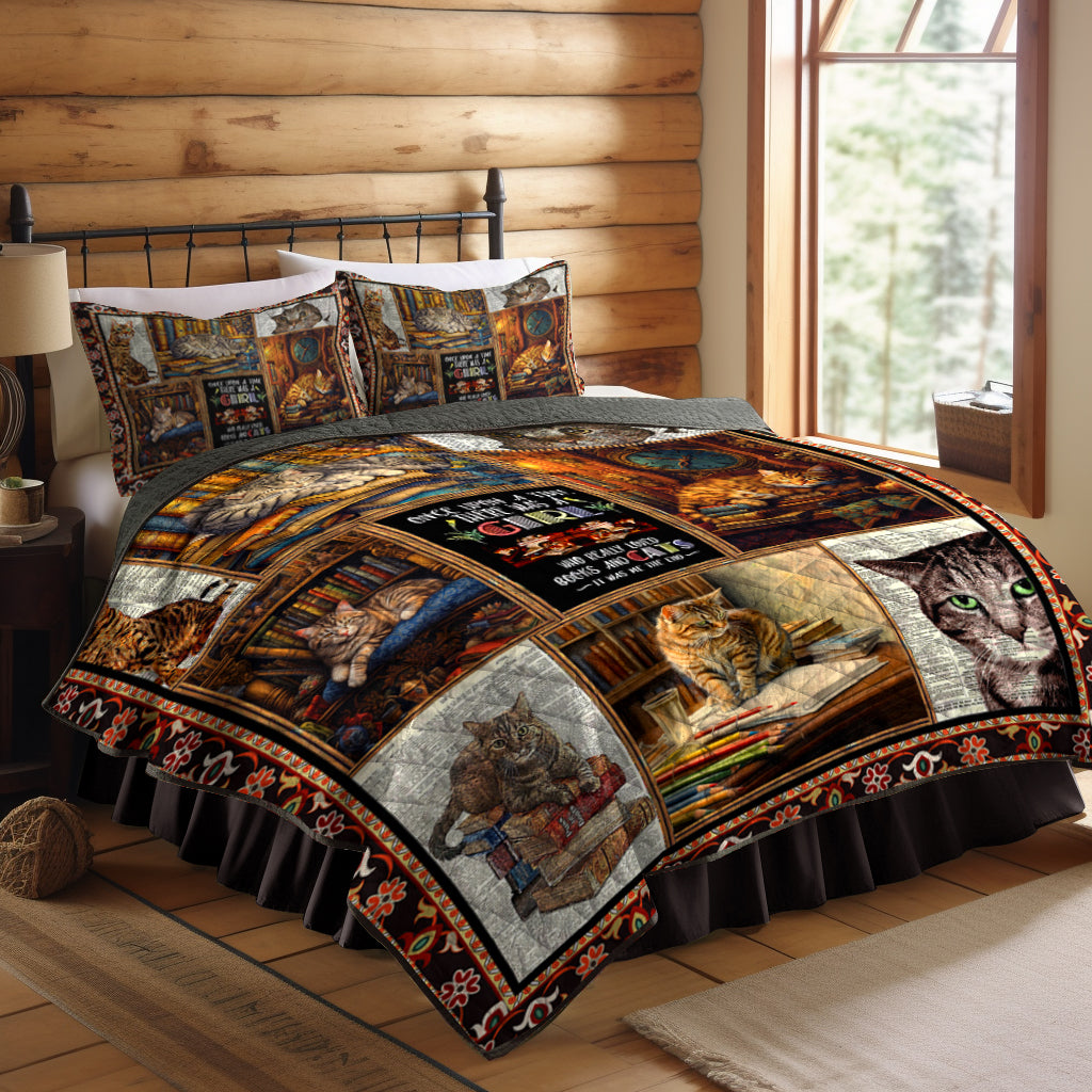Book And Cat Quilt Bed Set HM1809001