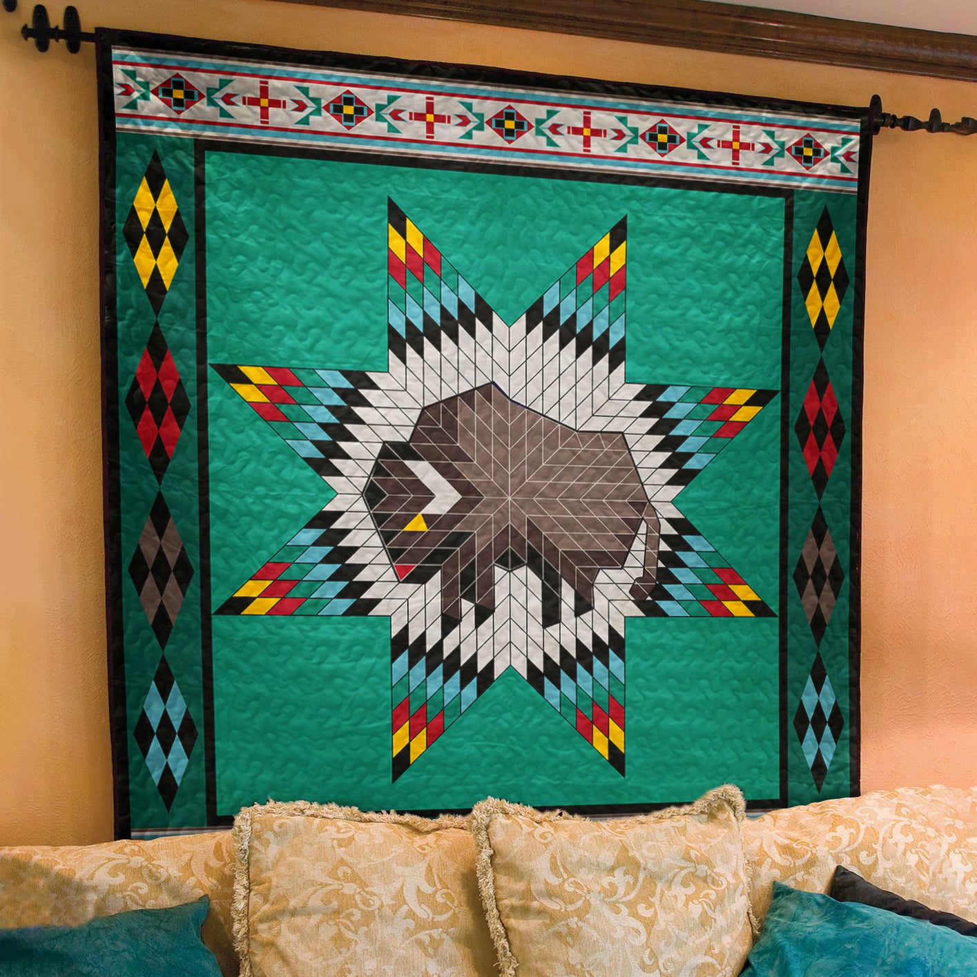 Buffalo Native American Inspired Star Art Quilt TL05082301BL