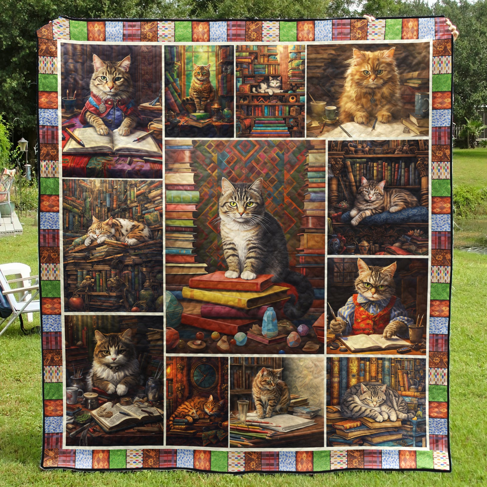 Cat And Book Art Quilt MN091107