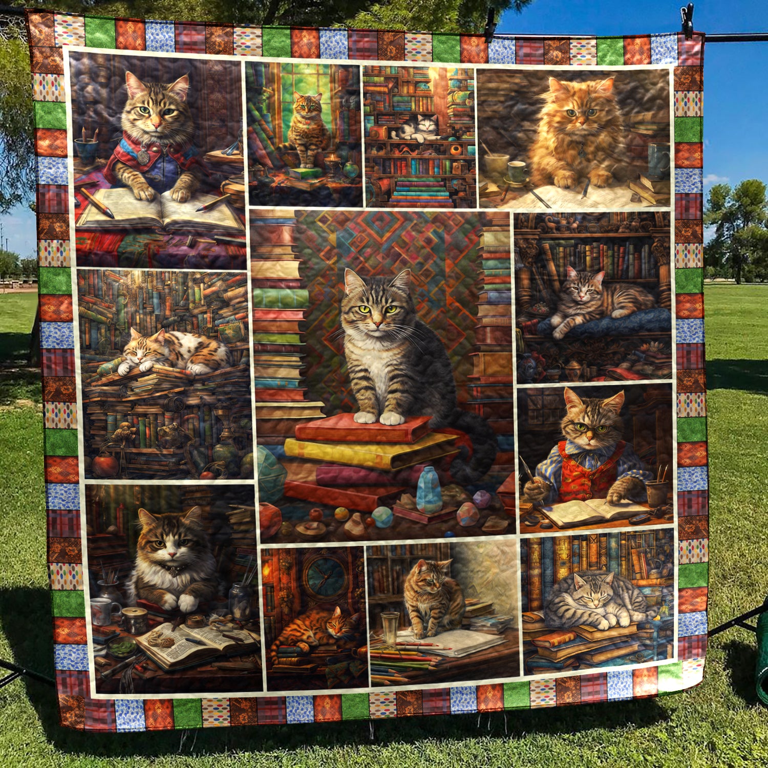 Cat And Book Art Quilt MN091107
