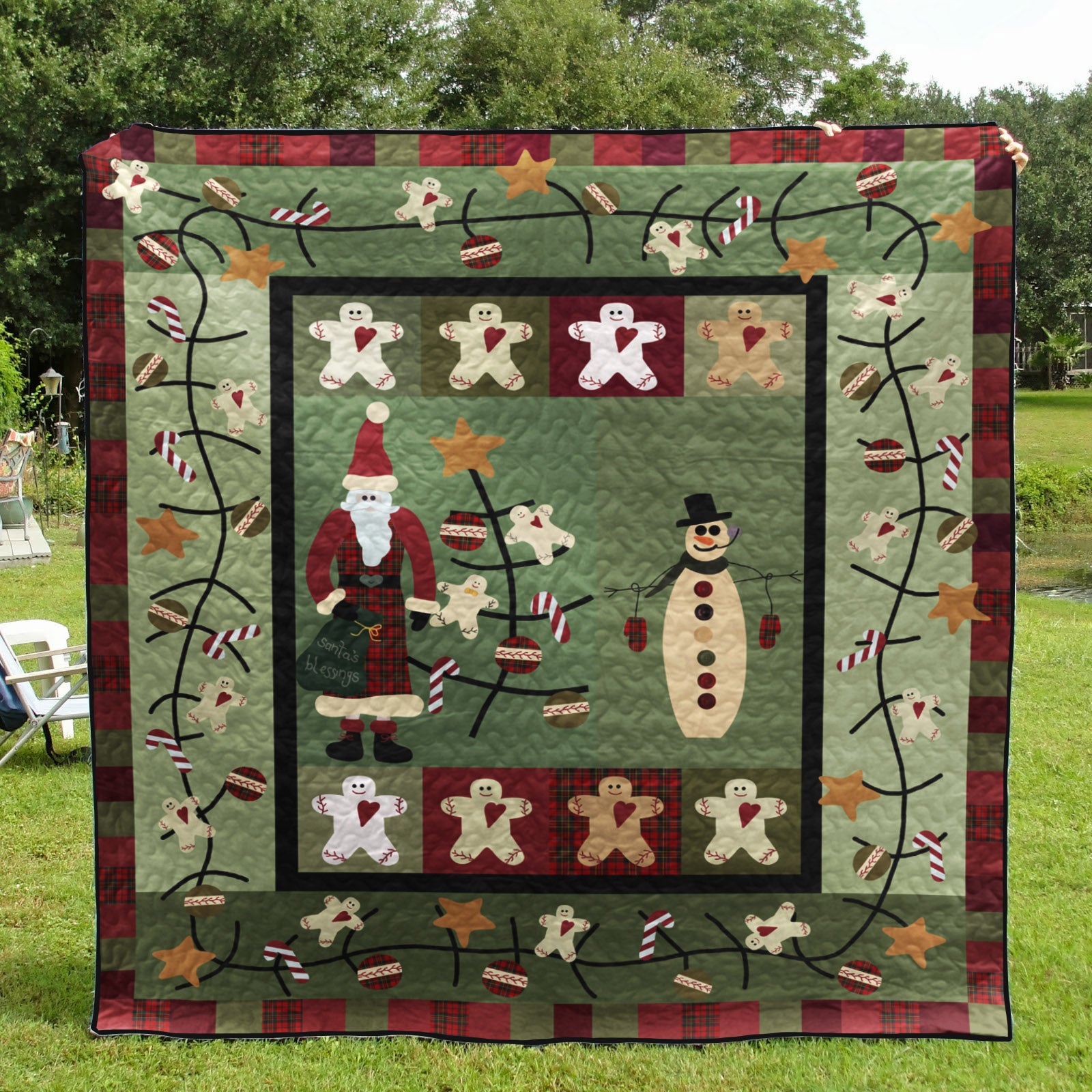 Christmas Santa And Snowman CLA1110141Q Art Quilt