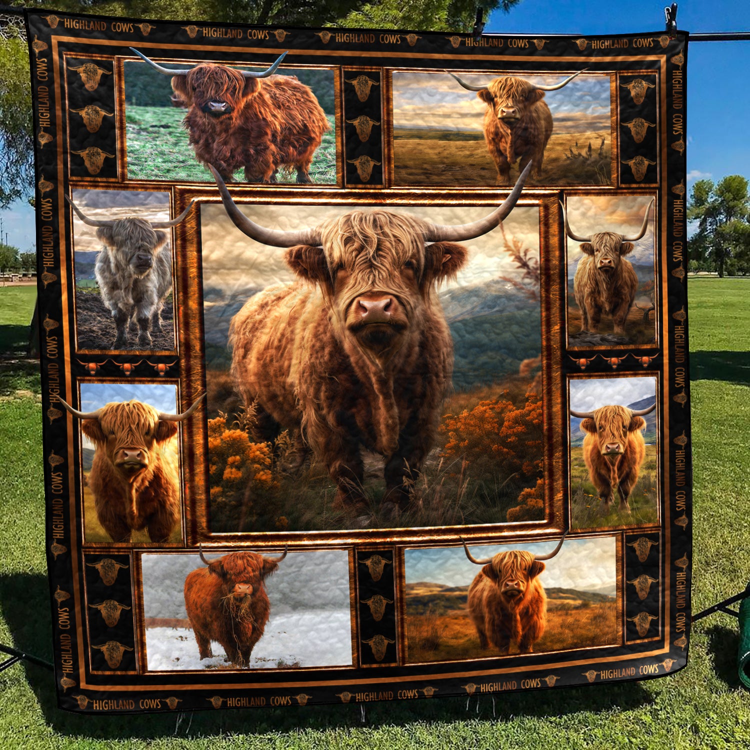 Farmer Highland Cows CL16110135MDQ Art Quilt