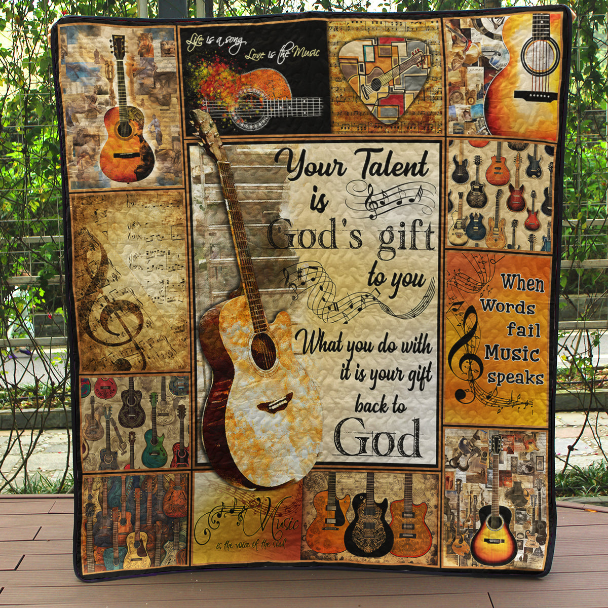 Guitar God Gift HM291001D Art Quilt