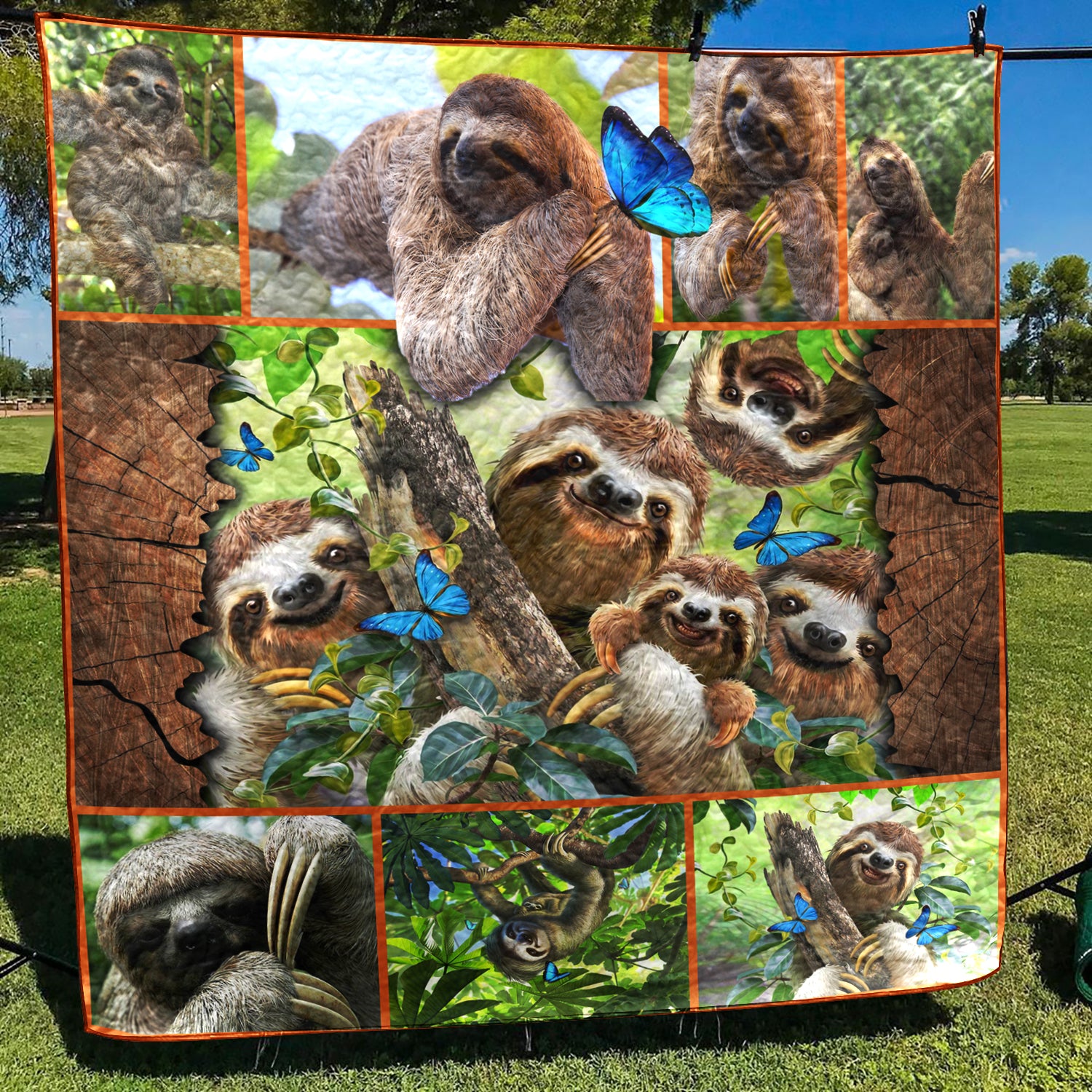 Happy Sloth Family CLA31100612Q Art Quilt