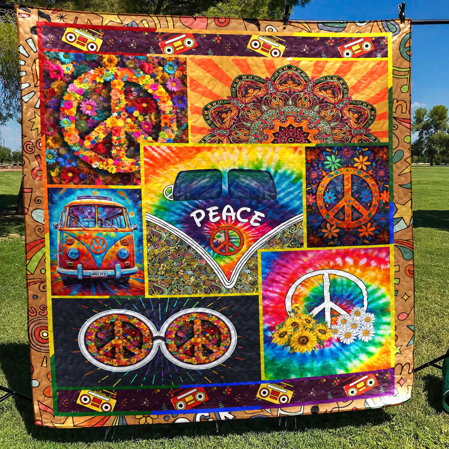 Hippie Flower Art Quilt HN240602M