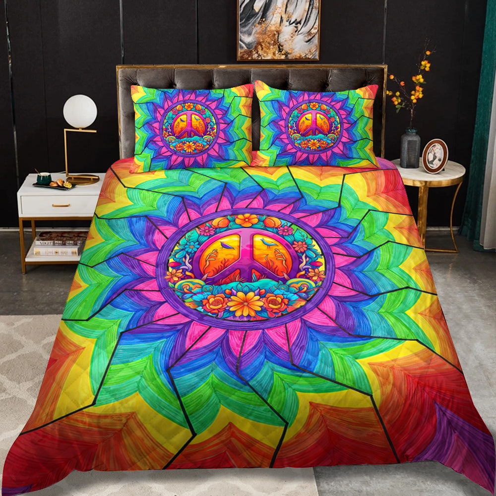 Hippie Peace Mandala Quilt Bed Set ND240905