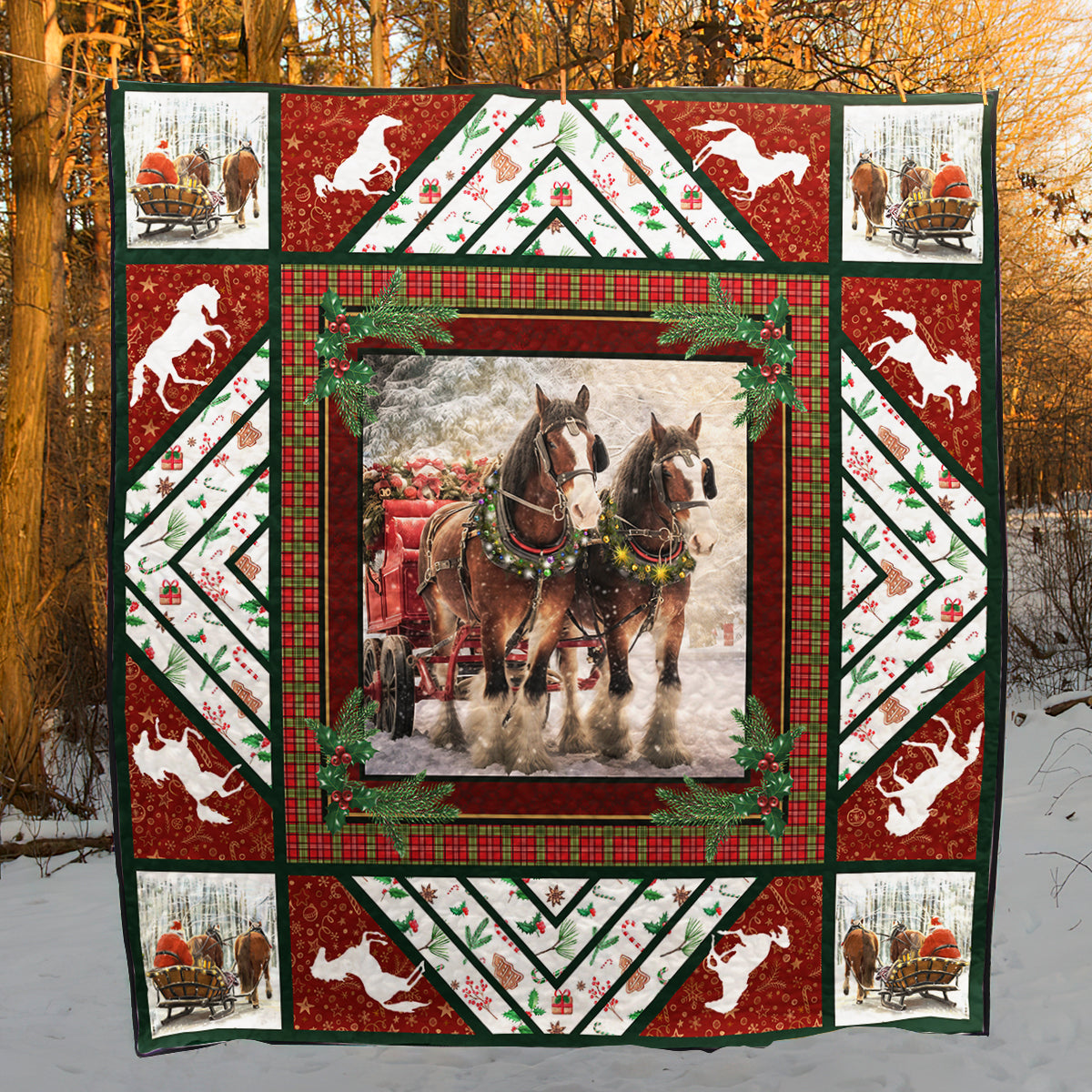 Vintage Winter Horses Quilted Bedding Collection