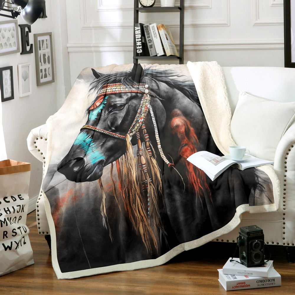 Horse Native American Inspired HN300858F Sherpa Fleece Blanket