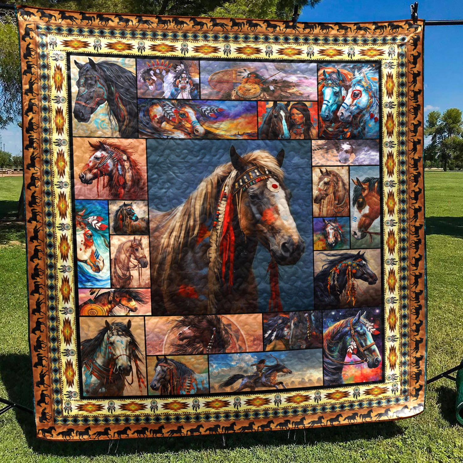 Horse Native American Inspired War Horse Art CL16110194MDQ Art Quilt